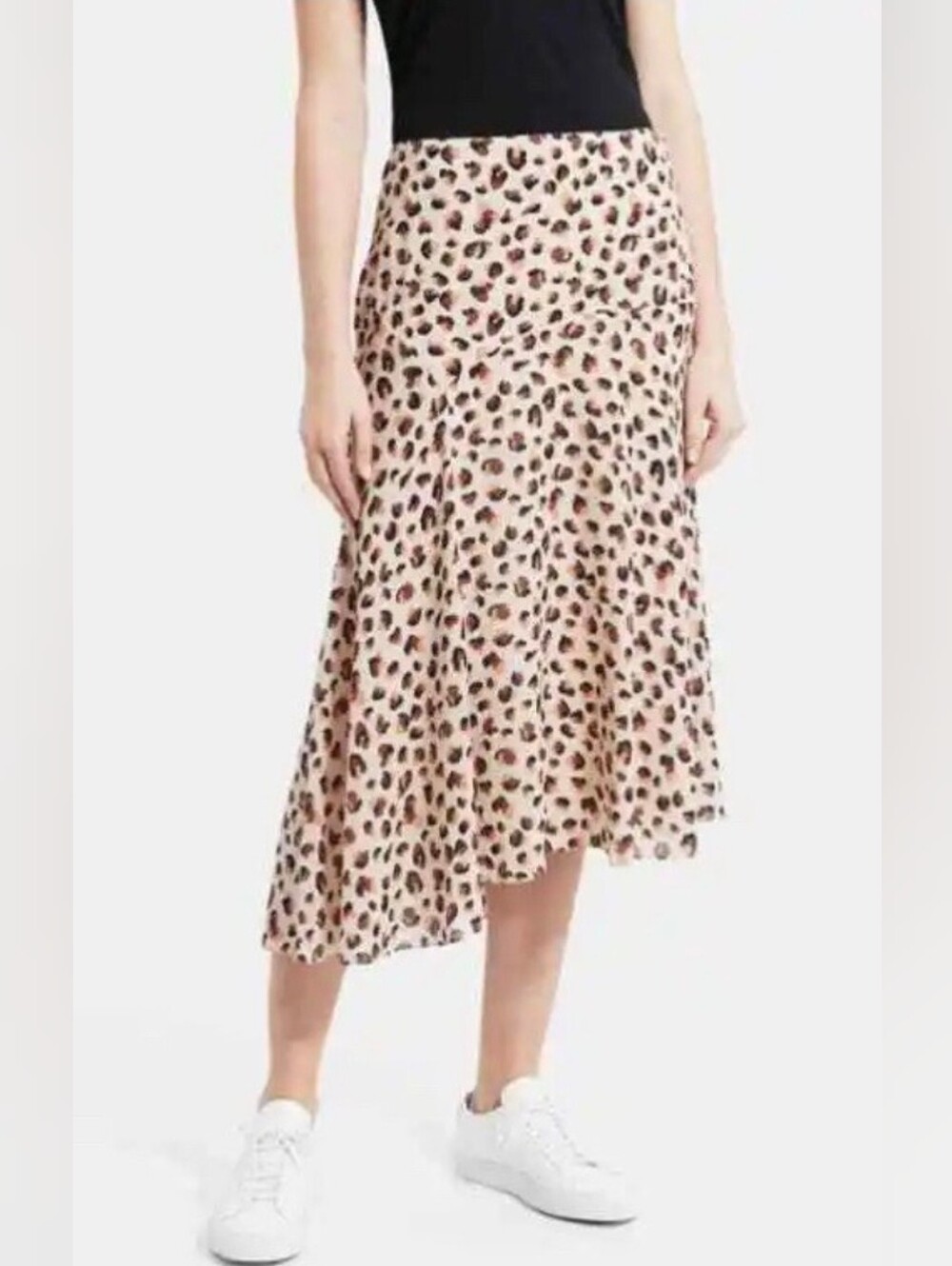 Women's Theory Asymmetrical 100% Silk Leopard Skirt Size 12